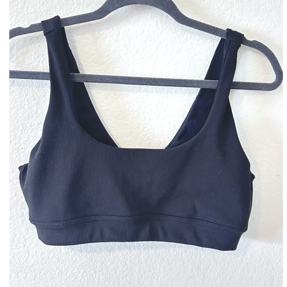 Zella Womens Black Ribbed Scoop Neck‎ V-Back Sports Bra Size Large Activewear